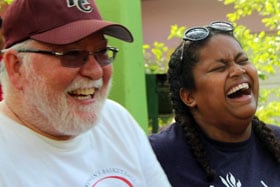 The Rev. Tim Harrison and one of the students at McKendree College enjoy a laugh. Courtesy photo