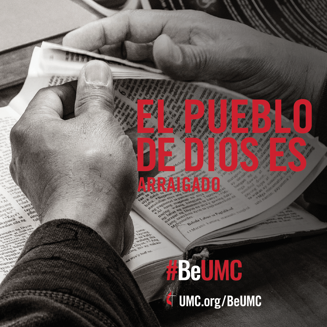 We find commonality in our rich history, sacraments and values. The #BeUMC campaign reminds us of who we are at our best — the spirit-filled, resilient, connected, missional, faithful, diverse, deeply rooted, committed, disciple-making, Jesus-seeking, generous, justice-seeking, world-changing people of God called The United Methodist Church. Social media graphic, Spanish.